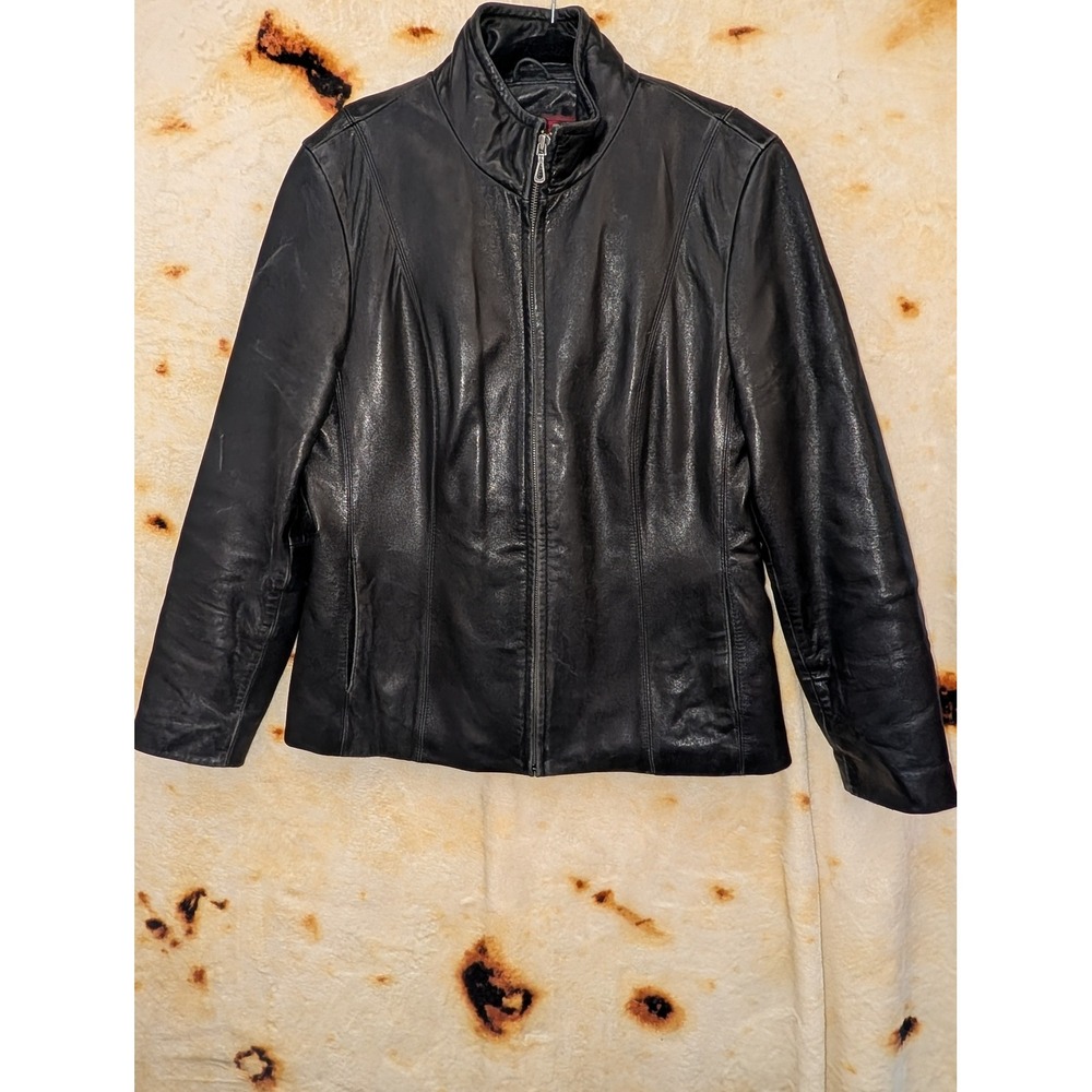 Wilson's Leather Jacket Women's Large Black Thinsulate Lined Zip Mock Neck Coat